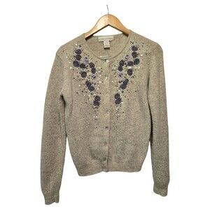 VTG CASUAL CORNER Cardigan Lambswool‎ Angora Rabbit Embroidered Cottage-Core MED